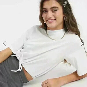 Monki White Shirt Crop Top oversized cut basic Size L